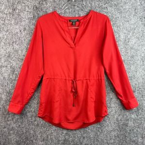 Lauren Ralph Lauren Womens Blouse Size Petite Small Solid Red Polyester